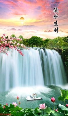 File tranh in trần Tranh sơn thủy thác nước phong thủy ST2442 (ảnh gốc siêu nét)