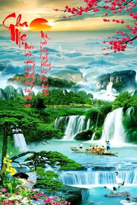 File PSD Tranh sơn thủy thác nước phong thủy ST2451 (bản gốc) chất lượng nhất