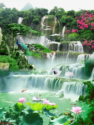 File gốc Tranh sơn thủy thác nước phong thủy ST2461 (vector) cho in ấn