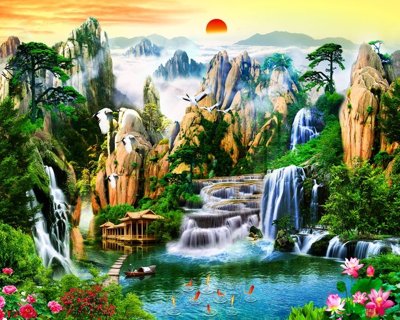 Mua file tranh gốc Tranh sơn thủy thác nước phong thủy ST2463 tại Filetranh.com