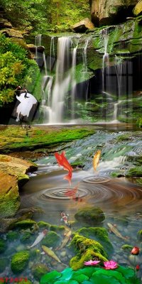 Download file gốc Tranh sơn thủy thác nước phong thủy ST2471 (in lụa) nghệ thuật