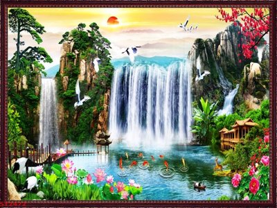 Tải file Tranh sơn thủy thác nước phong thủy ST2472 (gốc) in nhanh