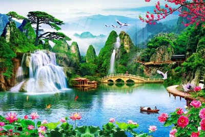 Tải file Tranh sơn thủy thác nước phong thủy ST2475 (gốc) chủ đề tâm linh