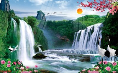 File tranh Tranh sơn thủy thác nước phong thủy ST2478 (gốc) chủ đề thiên nhiên