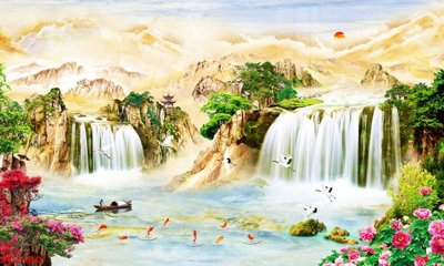 File ảnh Tranh sơn thủy thác nước phong thủy ST2480 (gốc) in standee