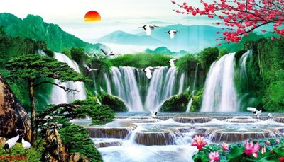 File gốc Tranh sơn thủy thác nước phong thủy ST2481 (PSD/TIFF) độ phân giải cao