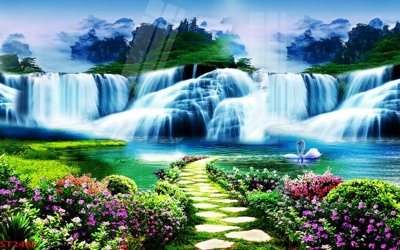 File gốc Tranh sơn thủy thác nước phong thủy ST2485 (trang trí) phòng ngủ