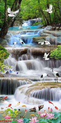 File gốc Tranh sơn thủy thác nước phong thủy ST2488 (PNG) không nền chất lượng