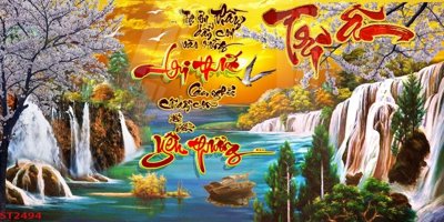 Tải file Tranh sơn thủy thác nước phong thủy ST2494 (gốc) làm file in ấn