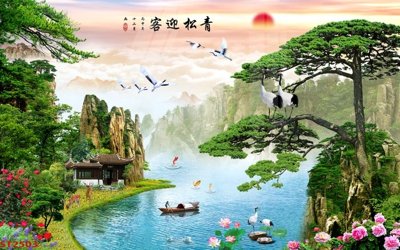 File in trần Tranh sơn thủy thác nước phong thủy ST2503 (bản gốc) phong cảnh