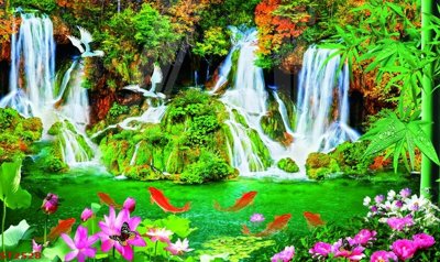 File gốc Tranh sơn thủy thác nước phong thủy ST2528 cho in ấn và thiết kế