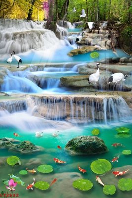 File gốc Tranh sơn thủy thác nước phong thủy ST2532 (in lụa) chi tiết cao