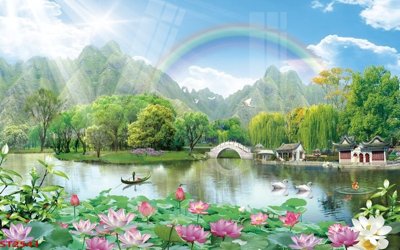 File in trần Tranh sơn thủy thác nước phong thủy ST2541 (bản gốc) hoa văn