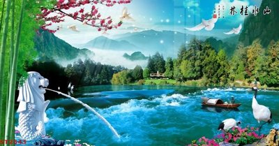 Hình ảnh file gốc Tranh sơn thủy thác nước phong thủy ST2543 cho in UV