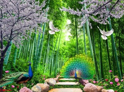 File PSD Tranh sơn thủy thác nước phong thủy ST2544 (gốc) cho in quảng cáo