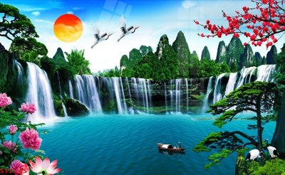 File tranh Tranh sơn thủy thác nước phong thủy ST2545 (ảnh gốc) độ nét vượt trội