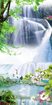 File tranh Tranh sơn thủy thác nước phong thủy ST2554 (ảnh gốc) chi tiết rõ ràng