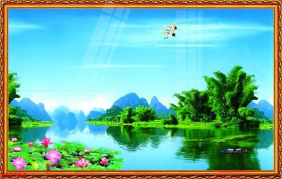 File tranh Tranh sơn thủy thác nước phong thủy ST2562 (bản gốc) in lụa 3D