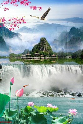 File gốc Tranh sơn thủy thác nước phong thủy ST2565 (thiết kế) cho in ấn