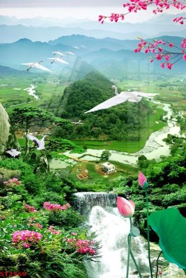 File gốc in ấn Tranh sơn thủy thác nước phong thủy ST2569 (sẵn sàng tải về)