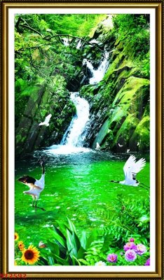 File tranh gốc Tranh sơn thủy thác nước phong thủy ST2592 (bản quyền) độc đáo