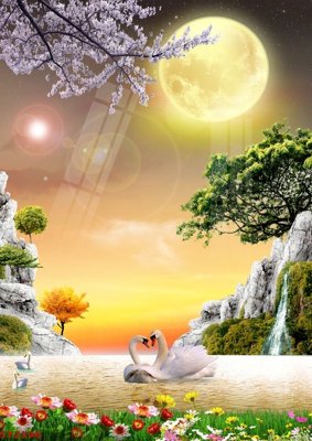 File gốc Tranh sơn thủy thác nước phong thủy ST2596 (in tráng gương) sang trọng