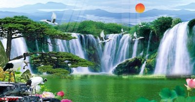 File in trần Tranh sơn thủy thác nước phong thủy ST2597 (bản gốc) 5D