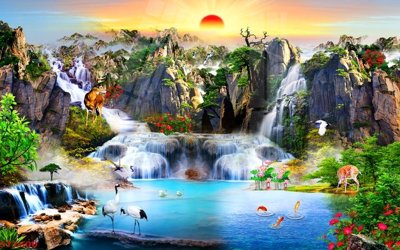 Tải file Tranh sơn thủy thác nước phong thủy ST2600 (gốc) in nhanh