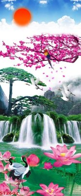 File tranh Tranh sơn thủy thác nước phong thủy ST2602 (bản gốc) in canvas