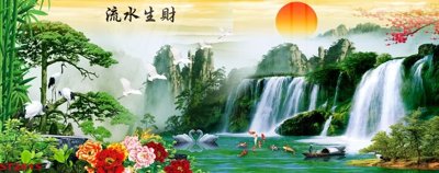 File in lụa Tranh sơn thủy thác nước phong thủy ST2615 (hoa văn) Tranh sơn thủy thác nước phong thủy ST2615