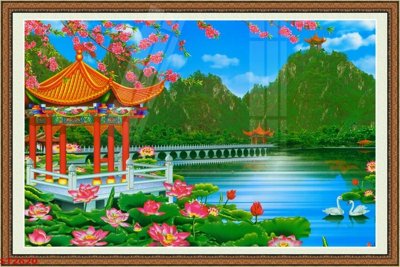 File tranh Tranh sơn thủy thác nước phong thủy ST2620 (gốc) in trên kính