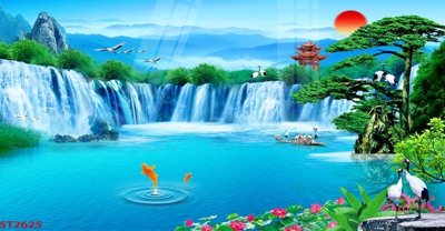 Chi tiết file ảnh Tranh sơn thủy thác nước phong thủy ST2625 sắc nét