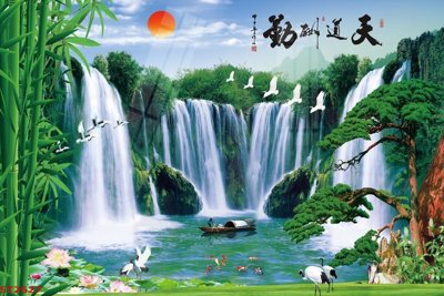 File gốc Tranh sơn thủy thác nước phong thủy ST2627 (trang trí) phòng trẻ em