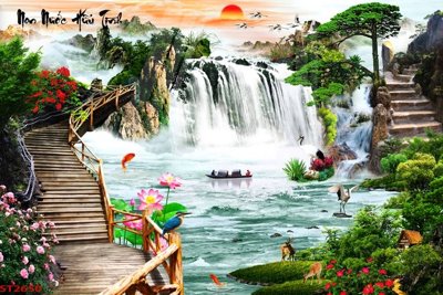 Tải file Tranh sơn thủy thác nước phong thủy ST2650 (gốc) in ấn chất lượng