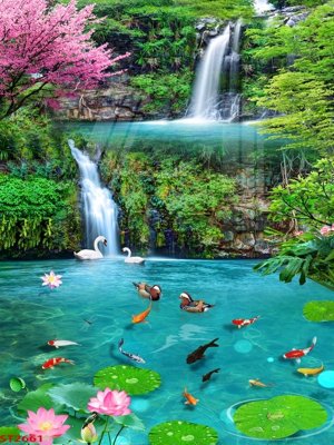 File gốc Tranh sơn thủy thác nước phong thủy ST2661 (thiết kế) cho in ấn