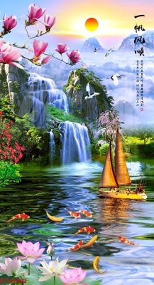 File gốc Tranh sơn thủy thác nước phong thủy ST2662 (ảnh rõ nét) để in