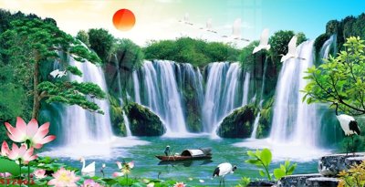 File tranh Tranh sơn thủy thác nước phong thủy ST2663 (gốc) chủ đề thành phố