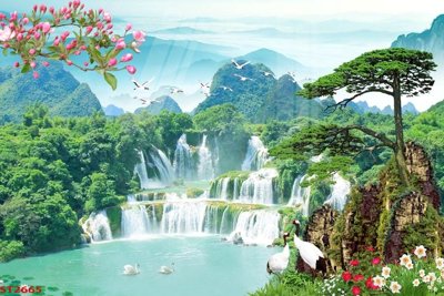 Download file ảnh gốc Tranh sơn thủy thác nước phong thủy ST2665 để in ấn