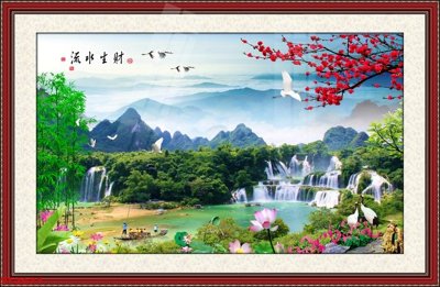 File tranh Tranh sơn thủy thác nước phong thủy ST2671 (gốc) in vải canvas