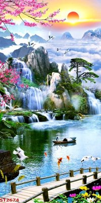 Tải file Tranh sơn thủy thác nước phong thủy ST2674 (gốc) để in ấn ngay