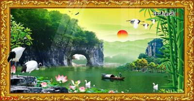 File tranh quảng cáo Tranh sơn thủy thác nước phong thủy ST2676 (download file gốc)