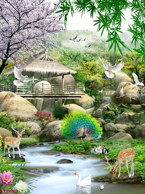 File in trần Tranh sơn thủy thác nước phong thủy ST2689 (bản gốc) phong cảnh