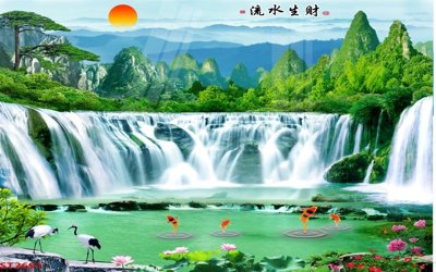 Mua file gốc Tranh sơn thủy thác nước phong thủy ST2691 (in ấn) tại Filetranh.com