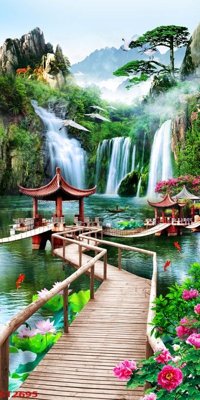 File tranh Tranh sơn thủy thác nước phong thủy ST2695 (gốc) chủ đề thiên nhiên