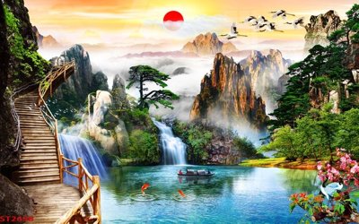 File gốc Tranh sơn thủy thác nước phong thủy ST2698 (ảnh chi tiết) để in ấn