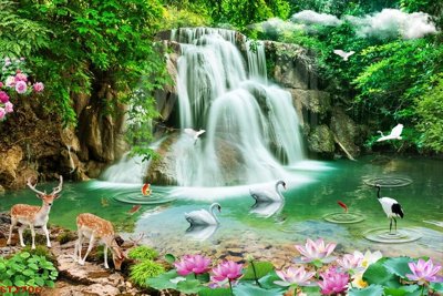 Download file Tranh sơn thủy thác nước phong thủy ST2706 (gốc) in mica đèn LED