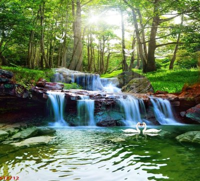 File tranh Tranh sơn thủy thác nước phong thủy ST2712 (ảnh gốc) in trần 3D