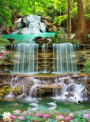 Download file Tranh sơn thủy thác nước phong thủy ST2714 (gốc) in mica đèn LED