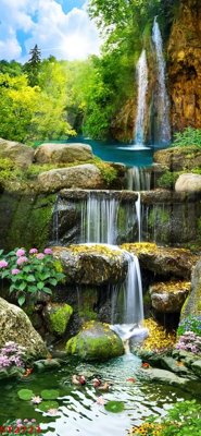 Ảnh gốc Tranh sơn thủy thác nước phong thủy ST2723 (độ nét cao) in mica