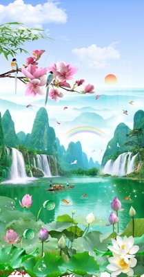 File ảnh gốc Tranh sơn thủy thác nước phong thủy ST2724 (chuyên in mica)
